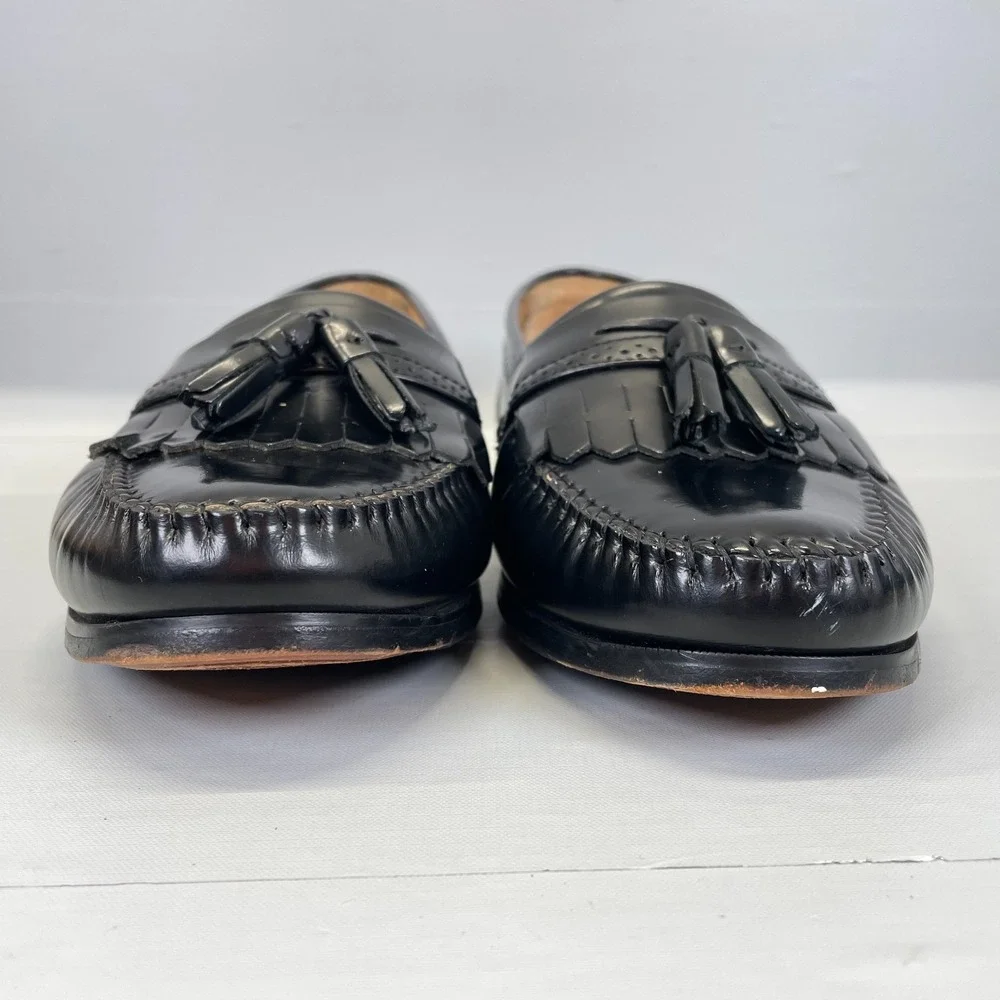 Bass Kiltie Tassel Loafers Mens Size 10.5 EE Black Leather Moc Toe Dress Shoes